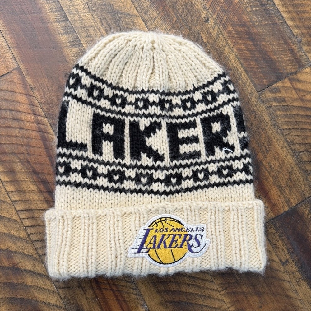 Los Angeles Lakers‎ NBA Knit Beanie Hat One Size Beige/Black Officially Licensed